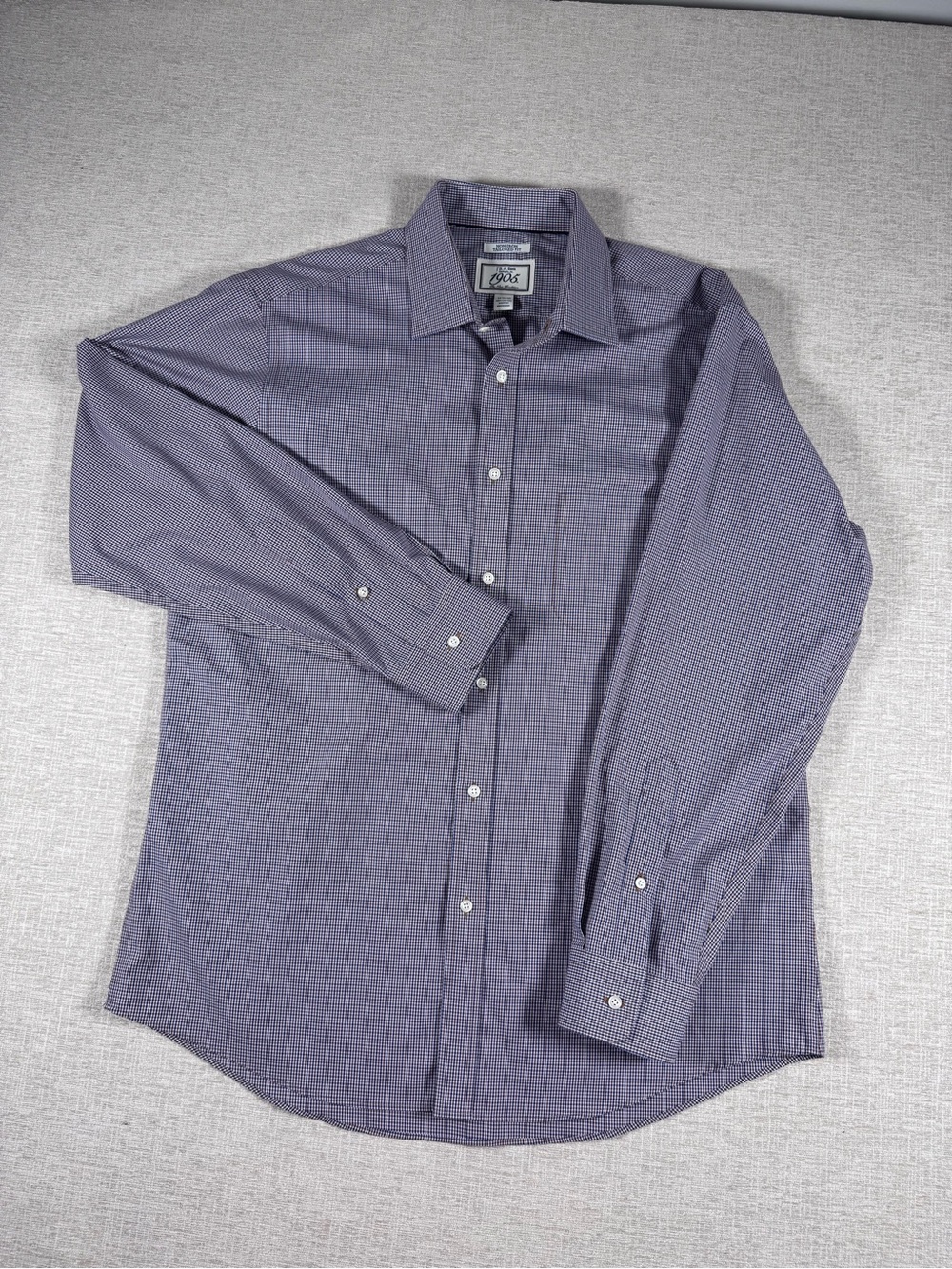 Jos. A. Bank Men's Blue and Brown Micro-Check Dress Shirt 16.5/35